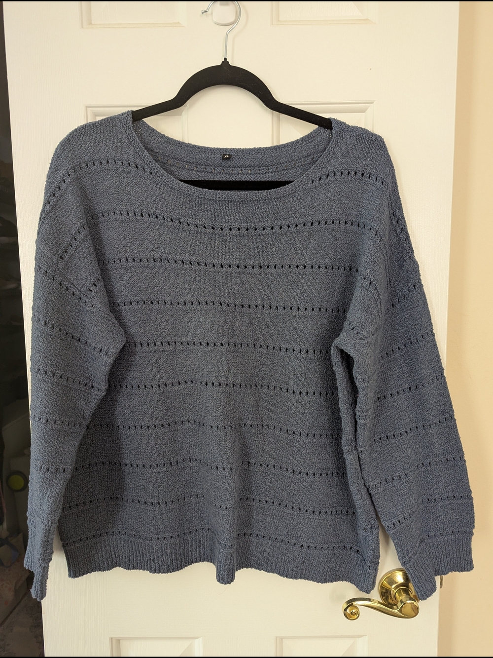 Classic Open-Knit Crewneck Sweater - Dusty Blue